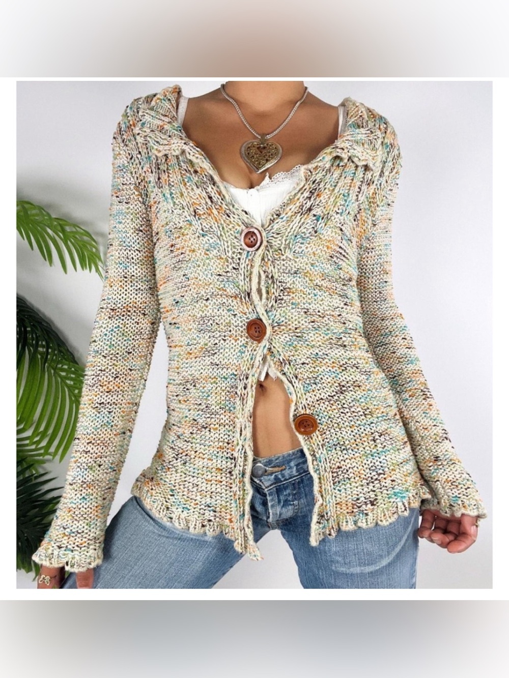 BCBGMaxAzria BOHO Multicolor Knit Button-Front Cardigan
